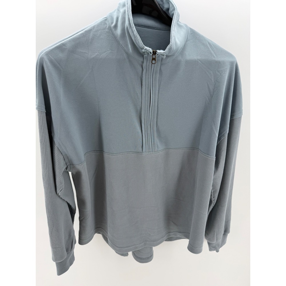 Unbranded Pullover Women L Dusty Blue NWOT Oversized Waffle Knit Half Zip